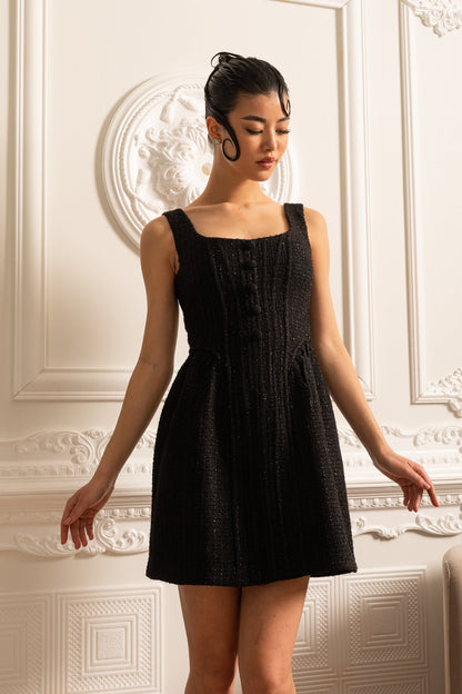 Vestido Mini Texturizado Sem Mangas Com Corpete - Preto
