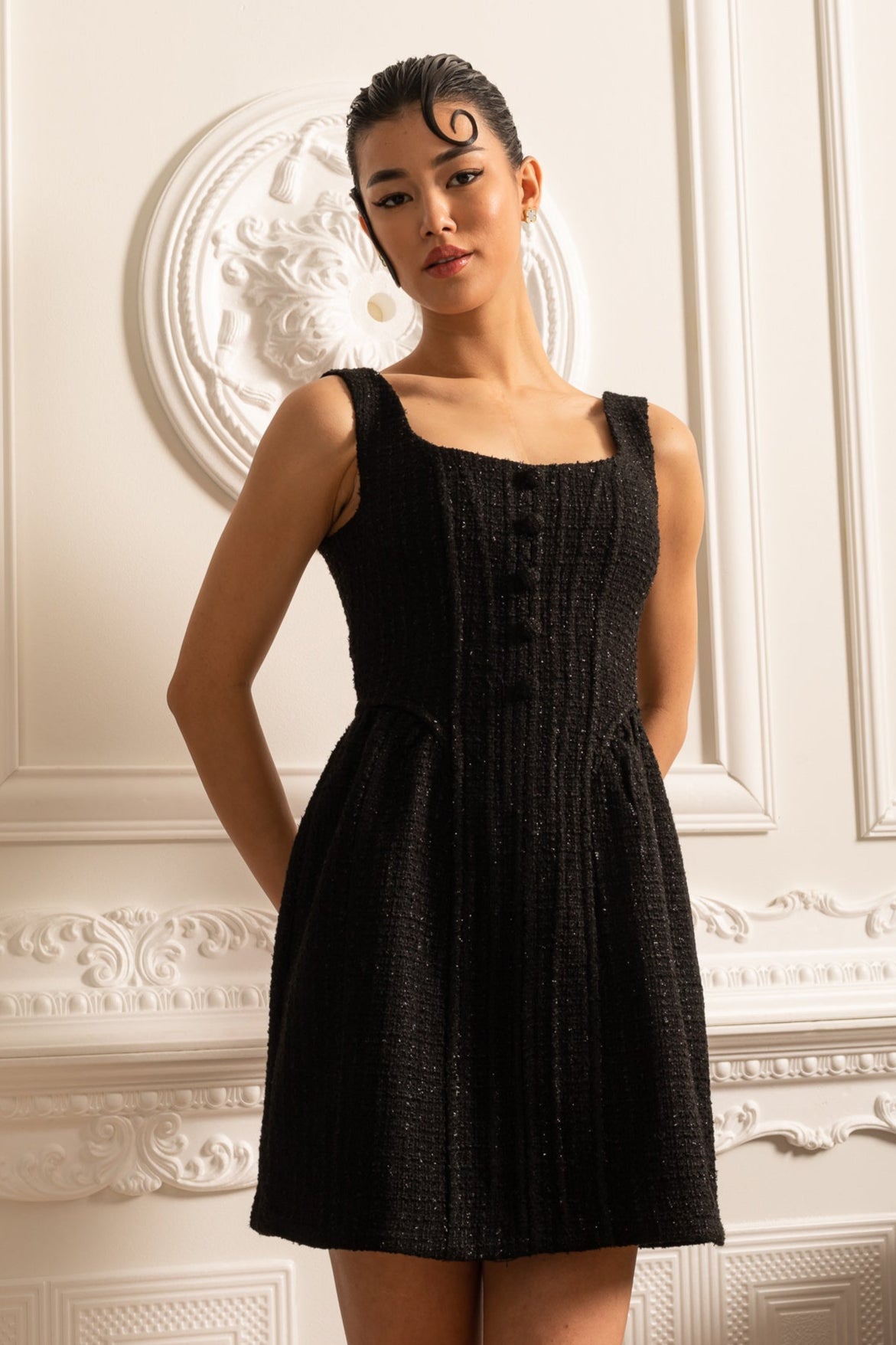 Vestido Mini Texturizado Sem Mangas Com Corpete - Preto