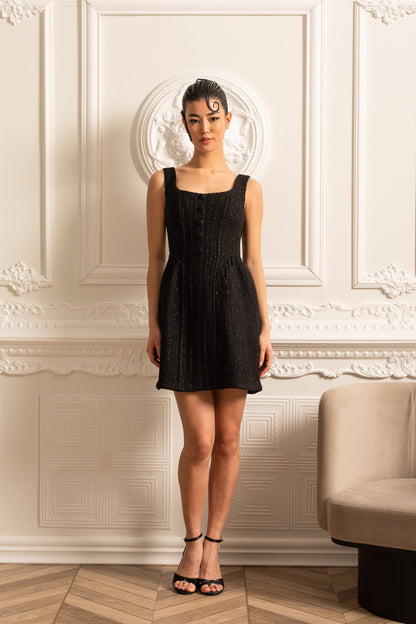 Vestido Mini Texturizado Sem Mangas Com Corpete - Preto