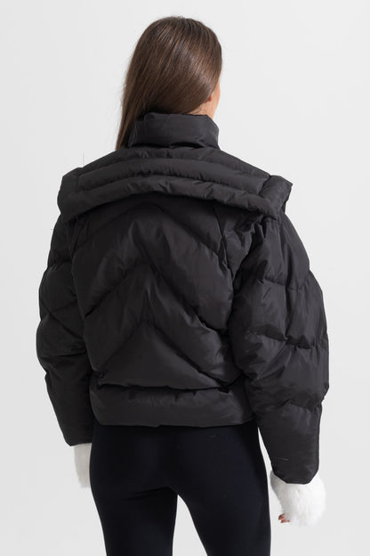 Casaco Puff Contemporâneo Com Ombreiras Oversized - Preto