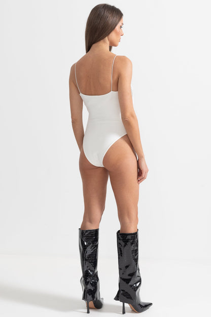 Body Com Grande Laço de Lantejoulas na Frente - Branco