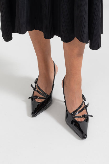 Sapatos de Salto Slingback Brilhantes - Preto