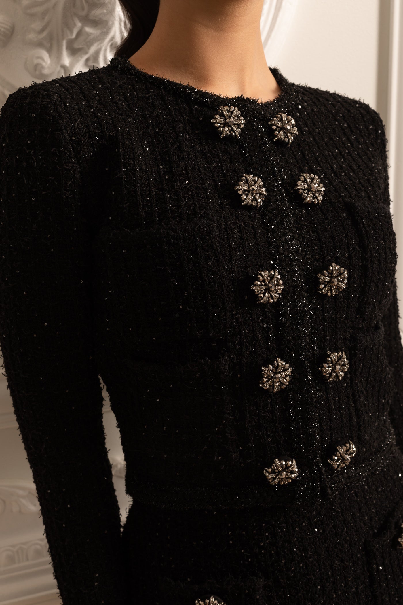 Conjunto de Malha com Casaco de Manga Longa e Saia Mini - Preto