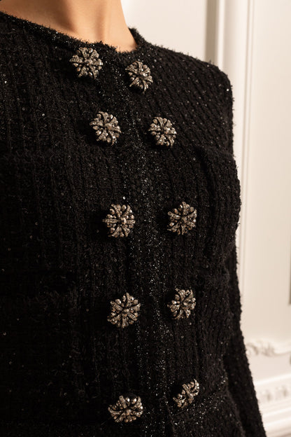 Conjunto de Malha com Casaco de Manga Longa e Saia Mini - Preto