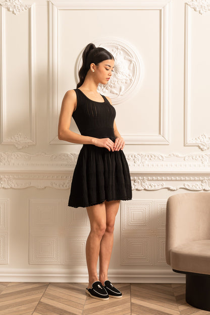 Vestido Mini Justo Com Textura Canellada - Preto