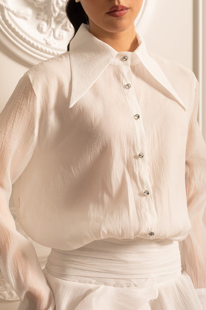 Camisa de Botões com Cintura Ajustada - Branca