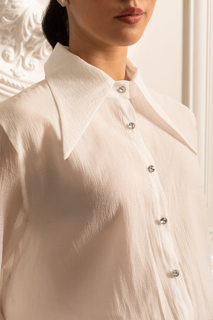 Camisa de Botões com Cintura Ajustada - Branca