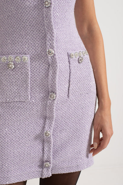 Vestido Mini Texturizado Com Bolsos Frontais - Roxo