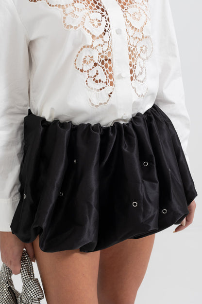 Saia Puff com Apliques Redondos - Preto