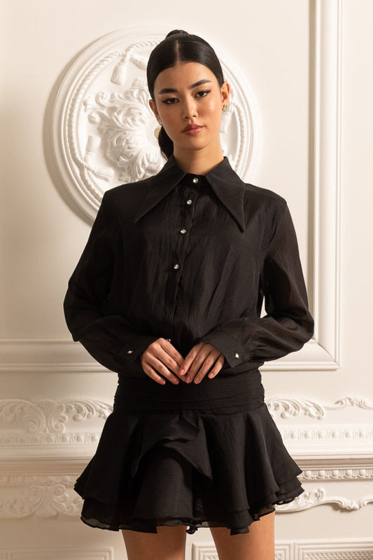 Camisa Com Botões e Cintura Ajustada - Preta