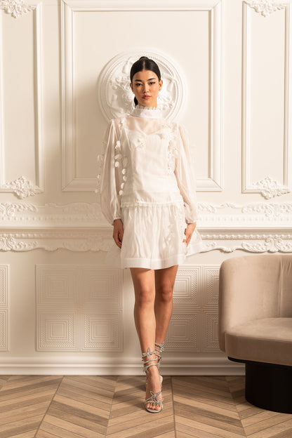 Co-Ord Floral Elegante com Acentos Delicados em Renda - Branco