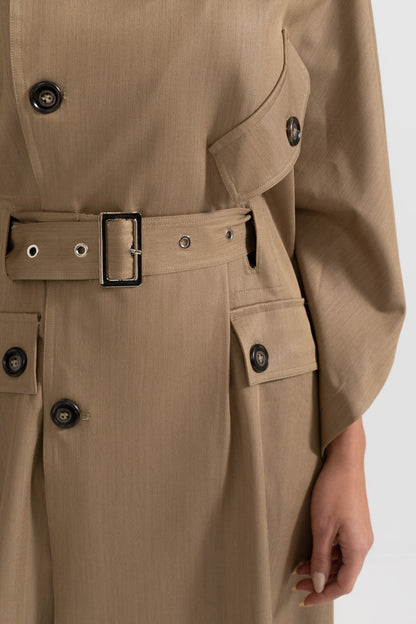 Trench Coat com Mangas em Forma de Capa - Caqui