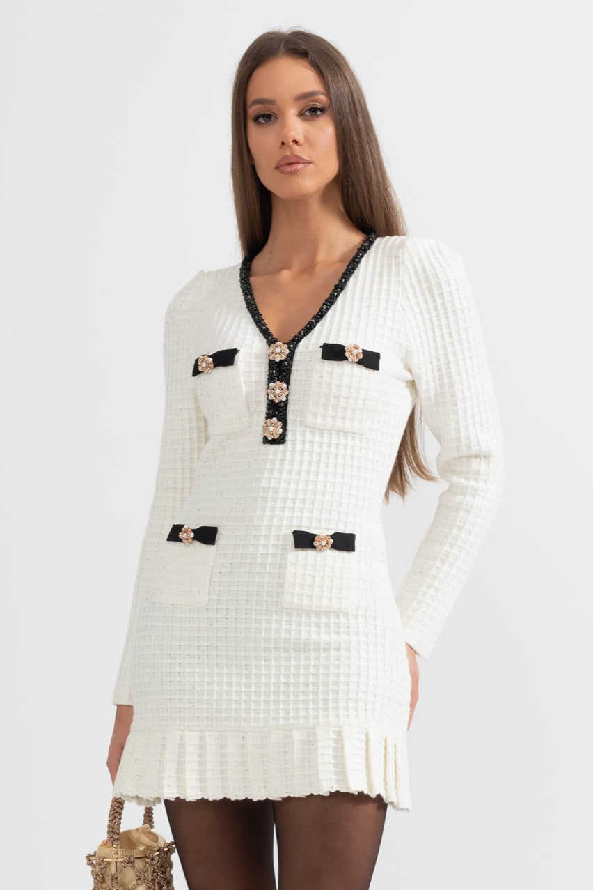 Vestido de Malha com Padrão Texturizado - Ivoire