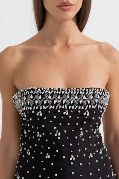 Vestido Mini Sem Mangas com Aplicações de Cristal - Preto