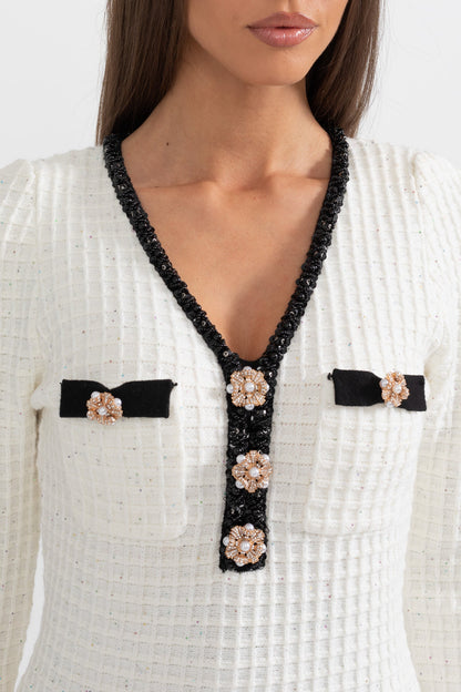 Vestido de Malha com Padrão Texturizado - Ivoire