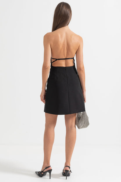 Vestido Mini Sem Mangas com Aplicações de Cristal - Preto