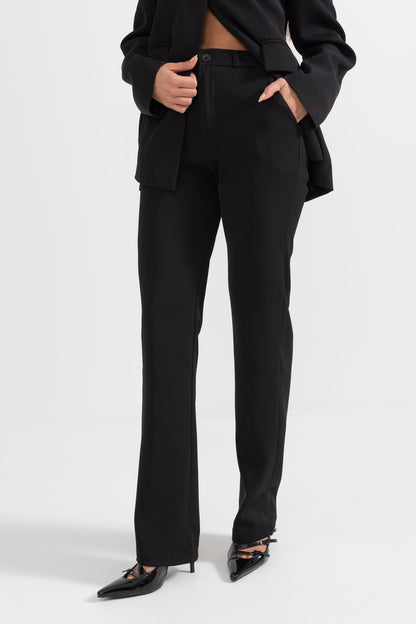 Calças Largas de Cintura Alta - Preto