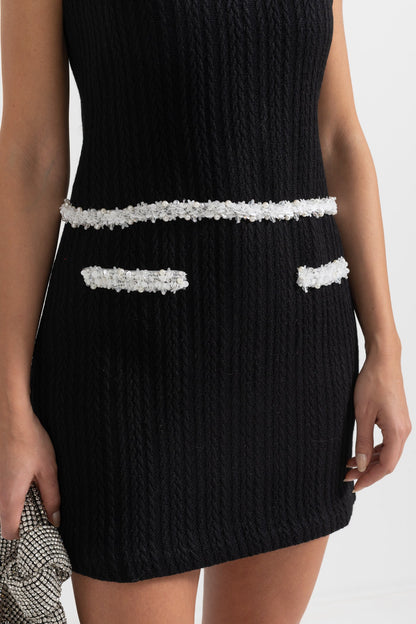 Vestido Mini Texturizado Elegante Sem Mangas - Preto