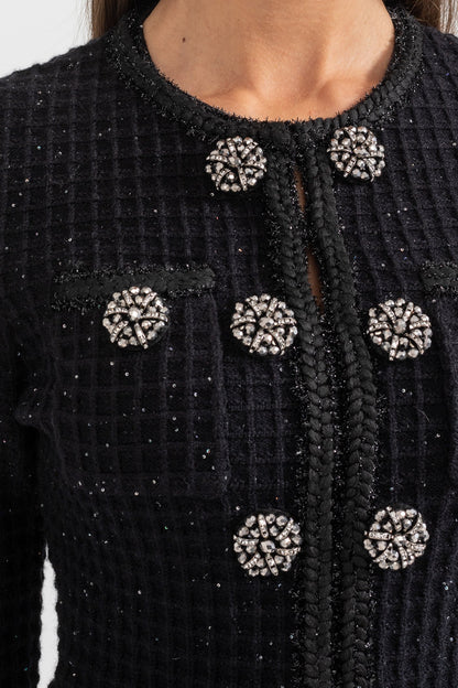 Vestido Tricotado Preto de Manga Longa até ao Joelho
