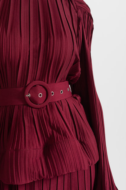 Conjunto Elegante Com Top Plissado E Saia Maxi - Burgundy