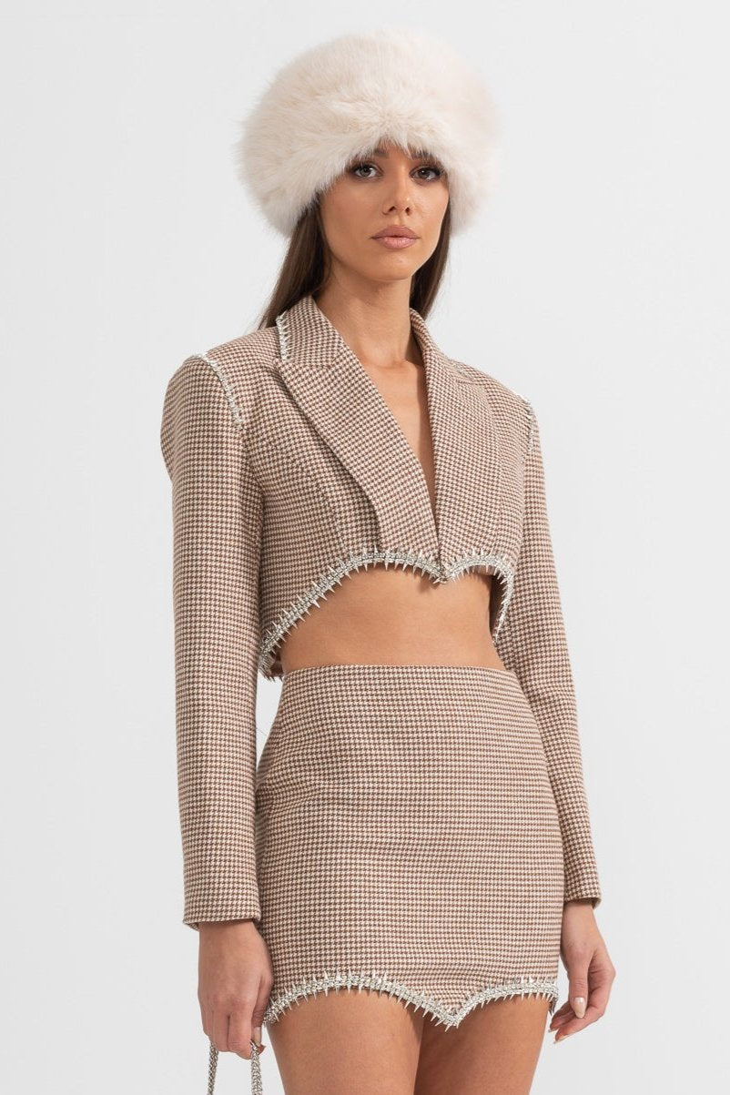 Conjunto Elegante de 2 Peças com Picos Prateados - Castanho e Bege