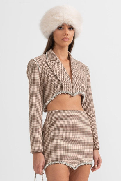 Conjunto Elegante de 2 Peças com Picos Prateados - Castanho e Bege