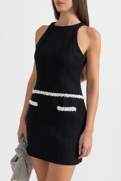 Vestido Mini Texturizado Elegante Sem Mangas - Preto