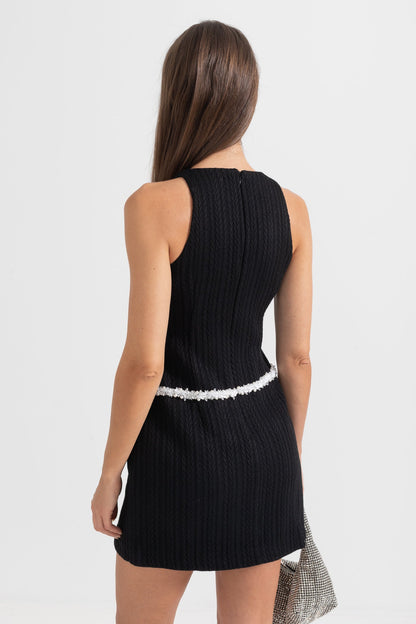 Vestido Mini Texturizado Elegante Sem Mangas - Preto
