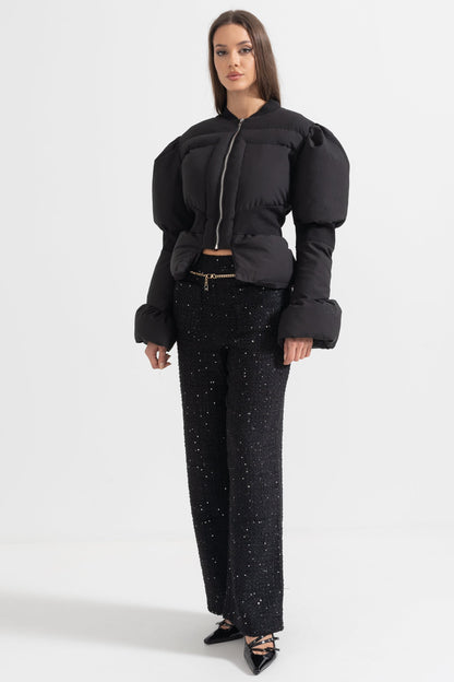 Casaco Puffer Cortado Com Cintura Ajustada - Preto