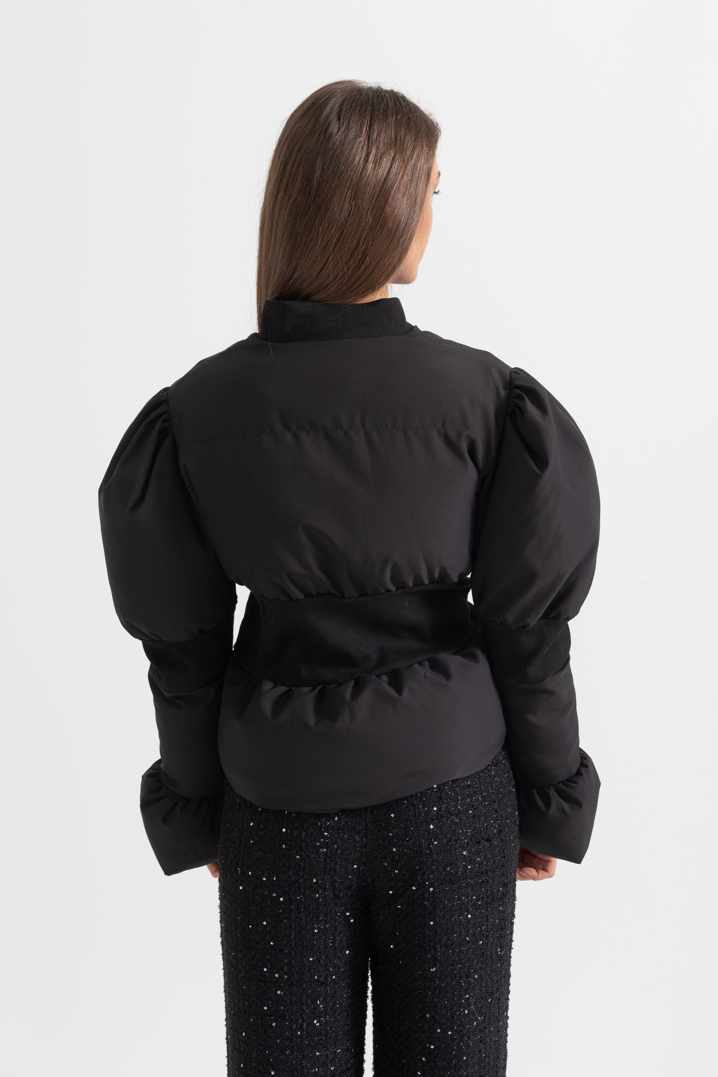 Casaco Puffer Cortado Com Cintura Ajustada - Preto