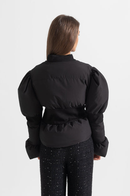 Casaco Puffer Cortado Com Cintura Ajustada - Preto