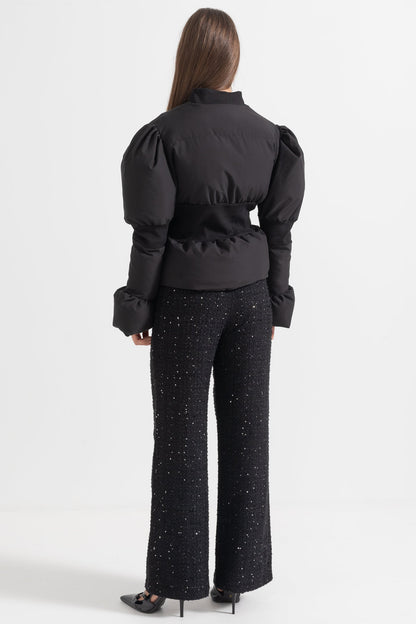 Casaco Puffer Cortado Com Cintura Ajustada - Preto