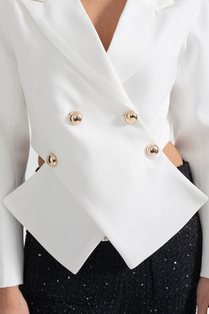 Blazer Contemporâneo Com Fecho Frontal Cruzado - Branco