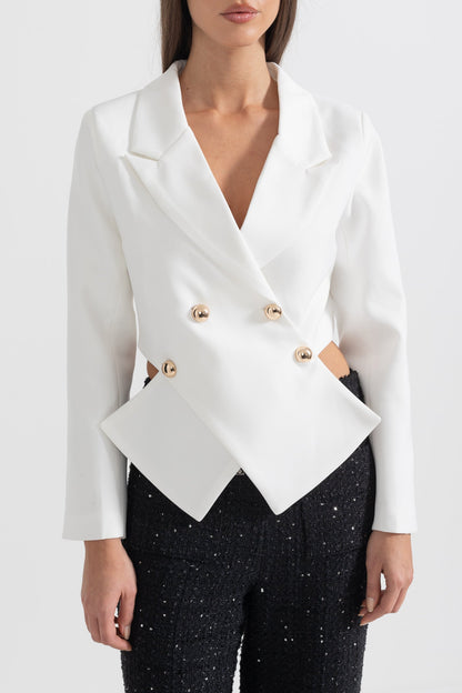 Blazer Contemporâneo Com Fecho Frontal Cruzado - Branco