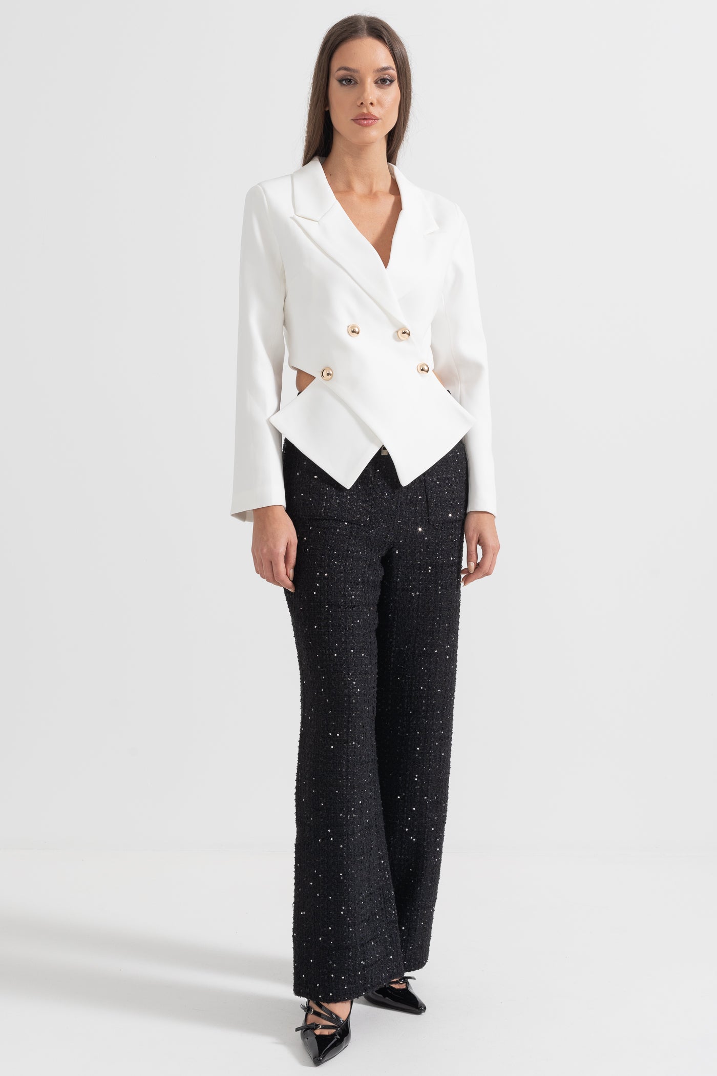 Blazer Contemporâneo Com Fecho Frontal Cruzado - Branco