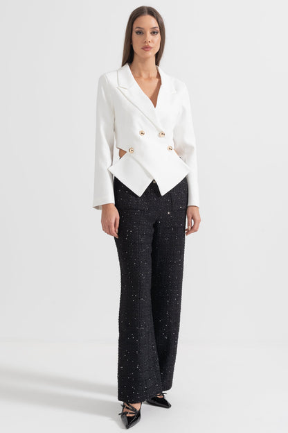 Blazer Contemporâneo Com Fecho Frontal Cruzado - Branco