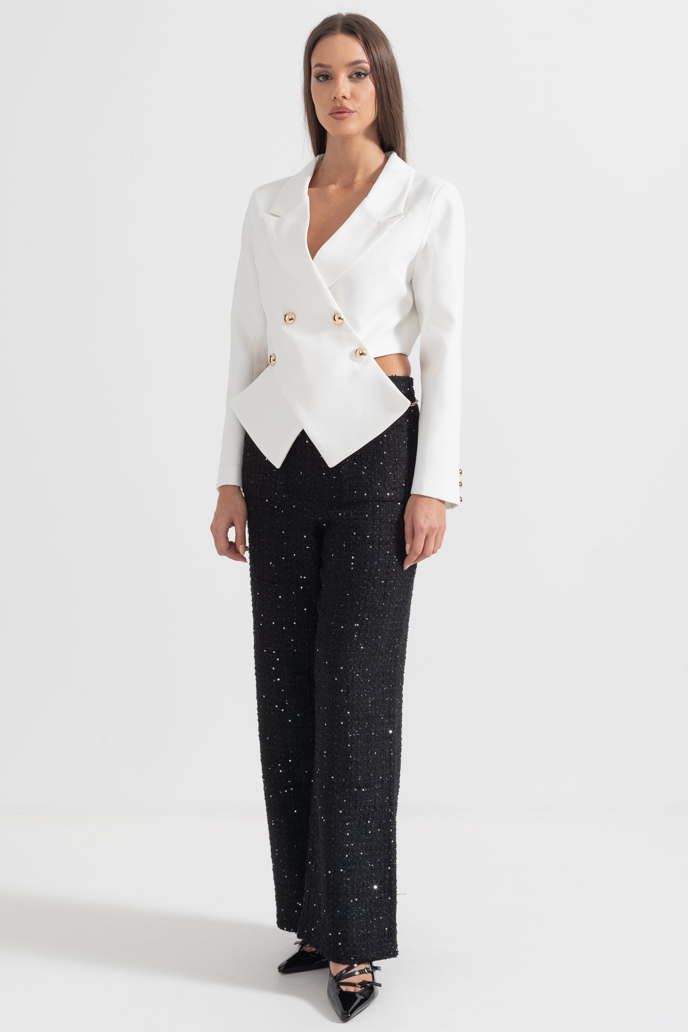 Blazer Contemporâneo Com Fecho Frontal Cruzado - Branco