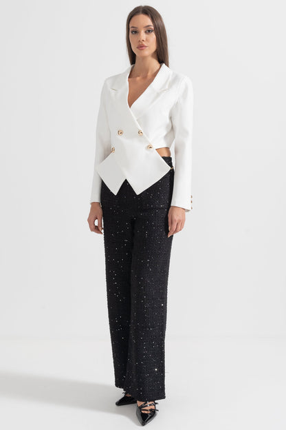 Blazer Contemporâneo Com Fecho Frontal Cruzado - Branco