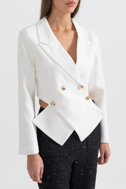 Blazer Contemporâneo Com Fecho Frontal Cruzado - Branco