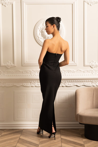 Vestido Elegante Justo com Brilhos Prateados - Preto