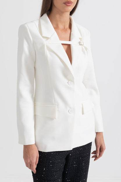 Blazer Ajustado Com Faixa Cruzada no Peito - Branco