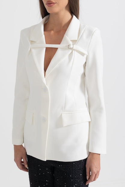 Blazer Ajustado Com Faixa Cruzada no Peito - Branco