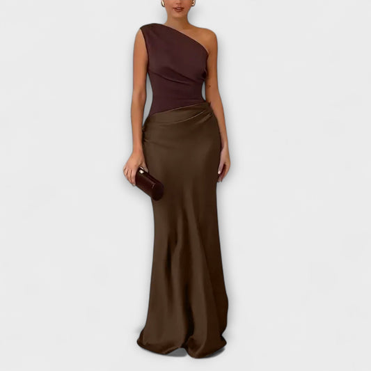 Amarílis - Vestido longo elegante com pregas de um ombro