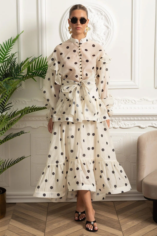 Vestido Maxi de Poás com Mangas Volumosas e Laço Statement na Cintura - Ivoire