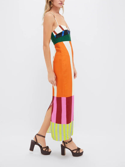 Paloma – Vestido longo listrado colorido