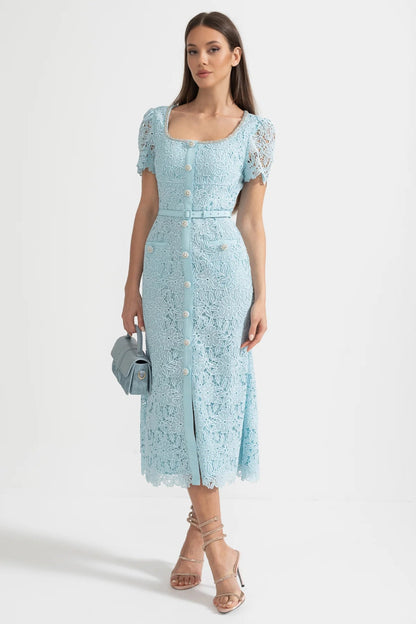 Vestido Midi de Renda Azul Delicada - Azul Bebé
