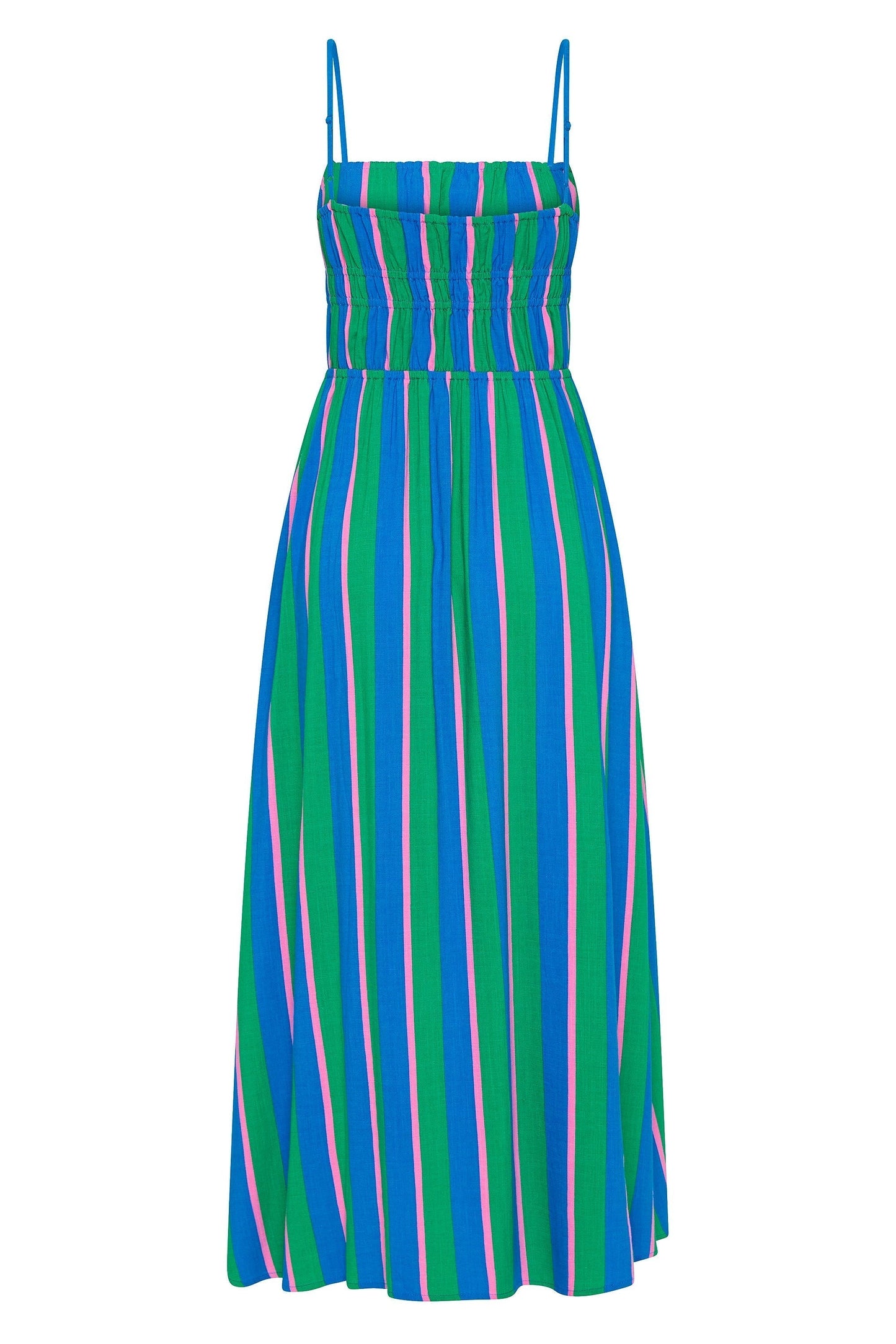 Gigi – Vestido midi listrado com corpete elástico