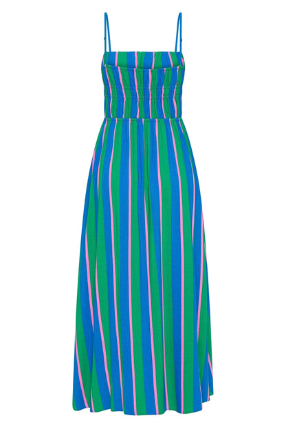 Gigi – Vestido midi listrado com corpete elástico