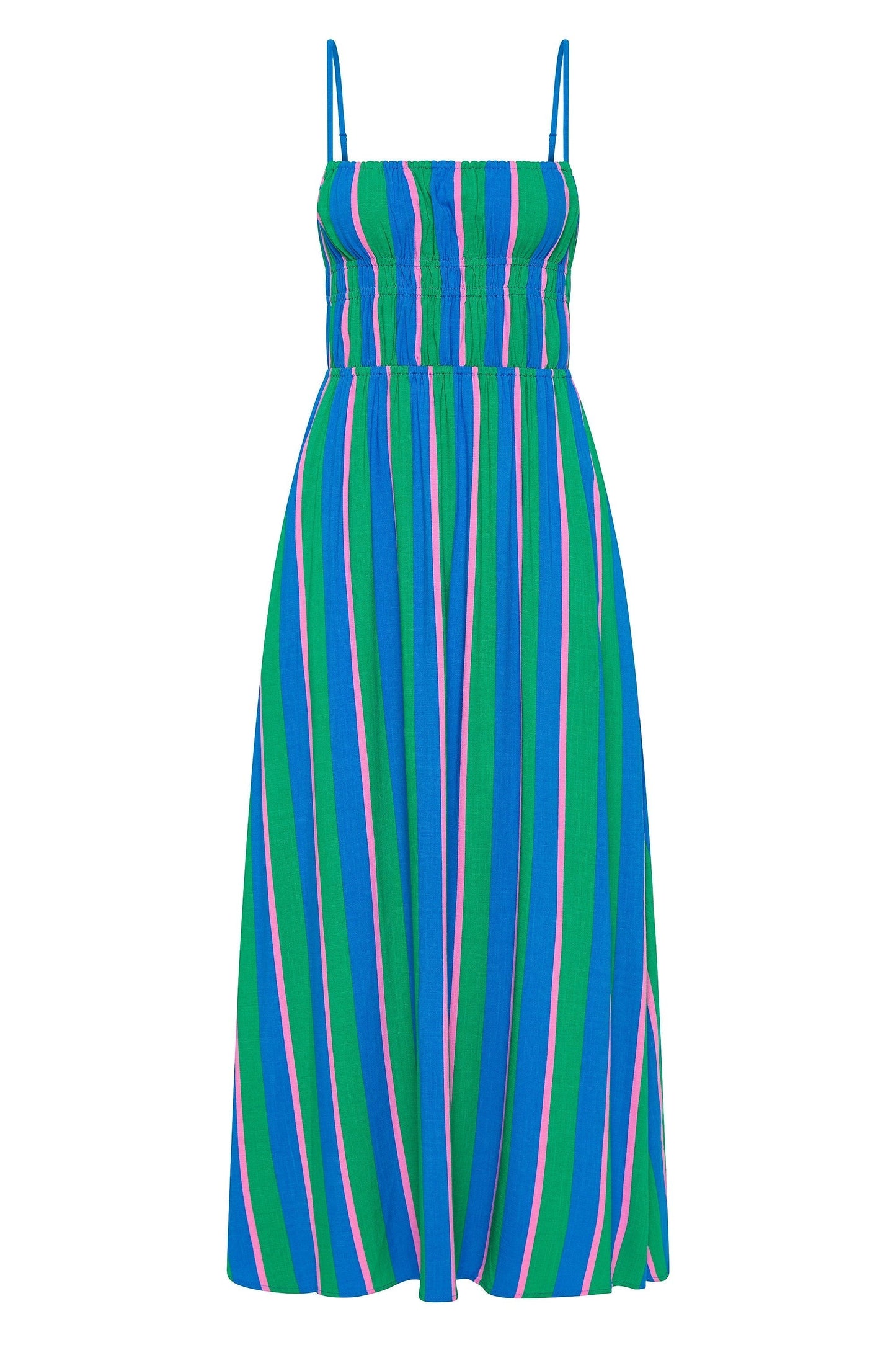 Gigi – Vestido midi listrado com corpete elástico