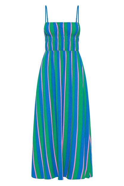 Gigi – Vestido midi listrado com corpete elástico